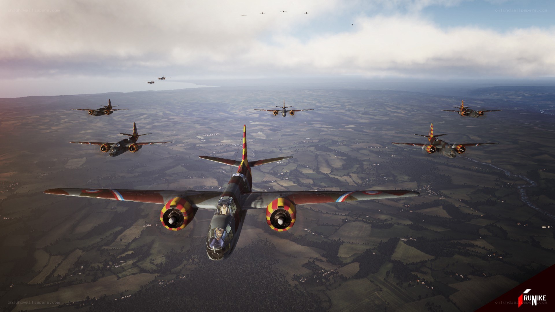 Bomber formation in flight
