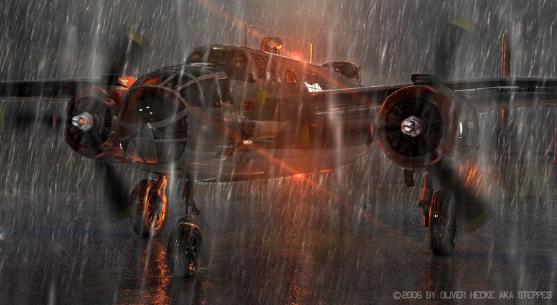 Bomber Plane in Rain — Black, Dramatic, Night