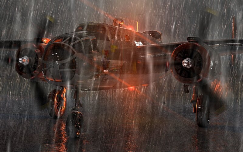 Bomber Plane in Rain — Black, Dramatic