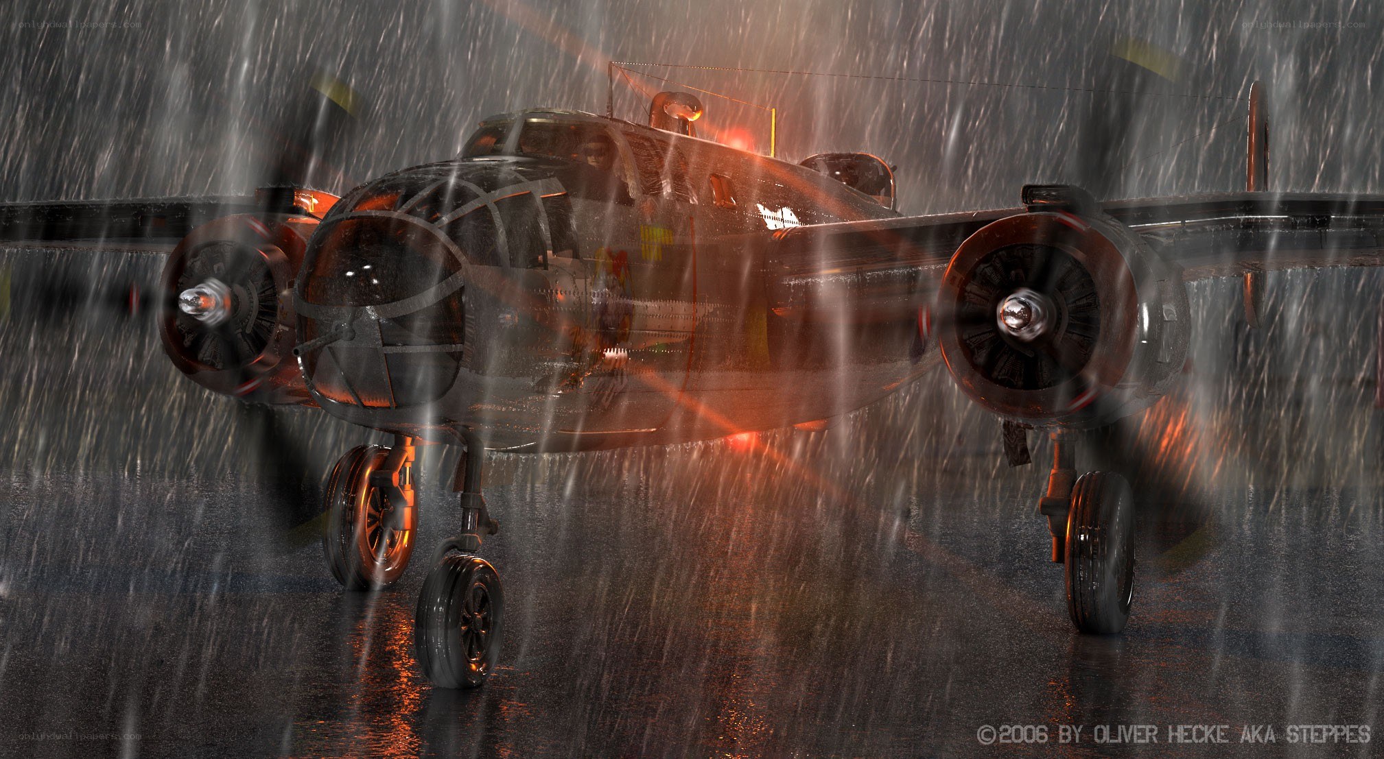 Bomber plane in rainstorm