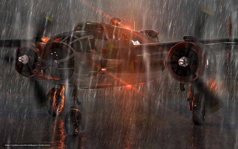 Bomber plane in rainstorm