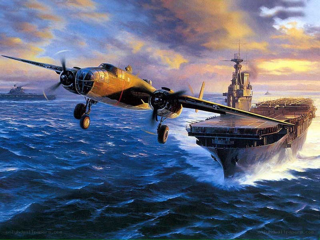 Bomber taking off from aircraft carrier