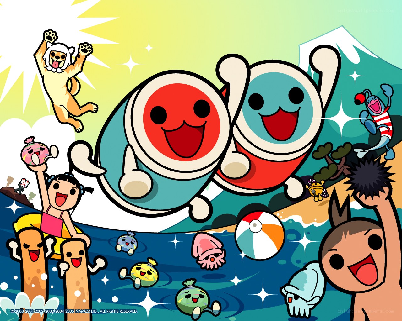 Bomberman characters at the beach