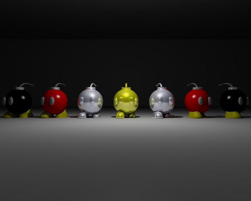 Bomberman characters in a row