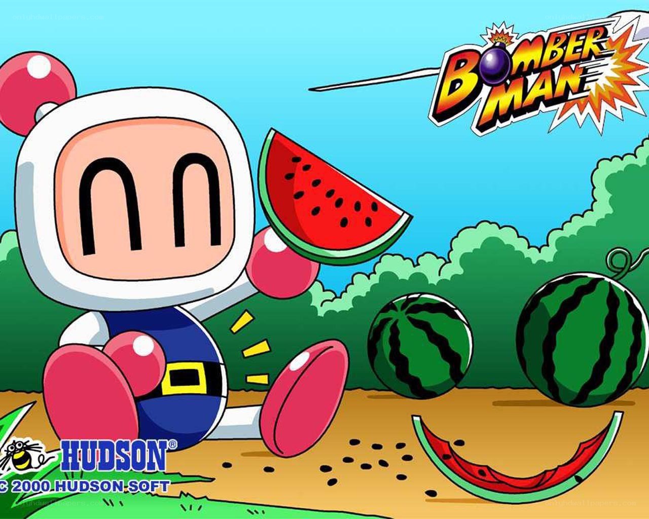 Bomberman eating watermelon