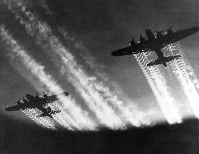 Bombers in formation at night