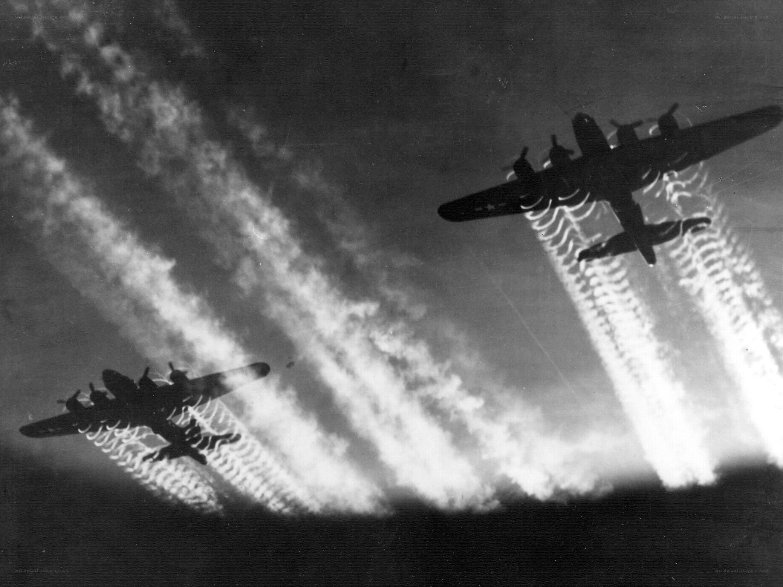 Bombers in formation at night