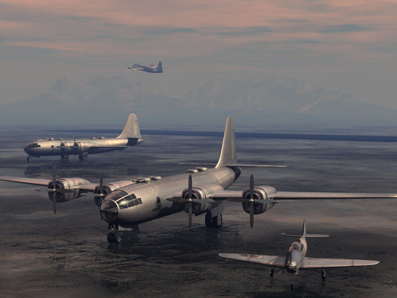 Bombers on a foggy airfield