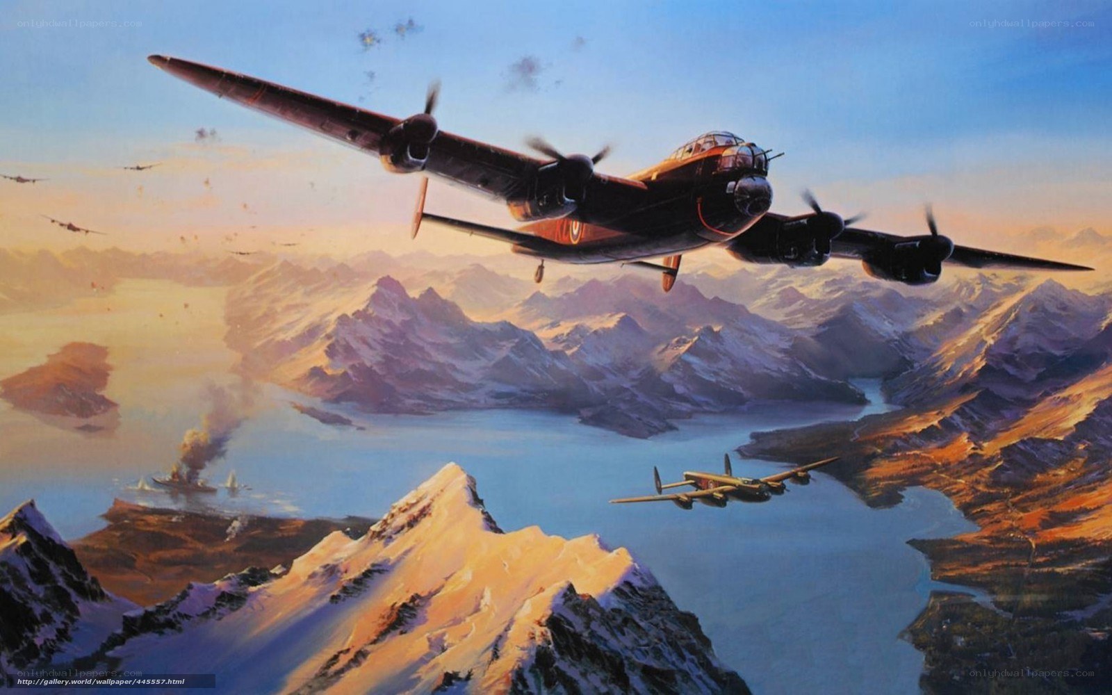 Bombers over mountain lake