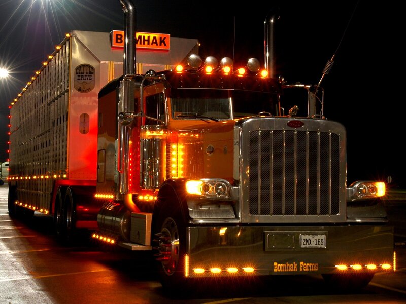 Bomhak Farms truck at night
