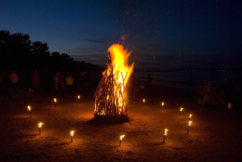 Bonfire on the beach at night