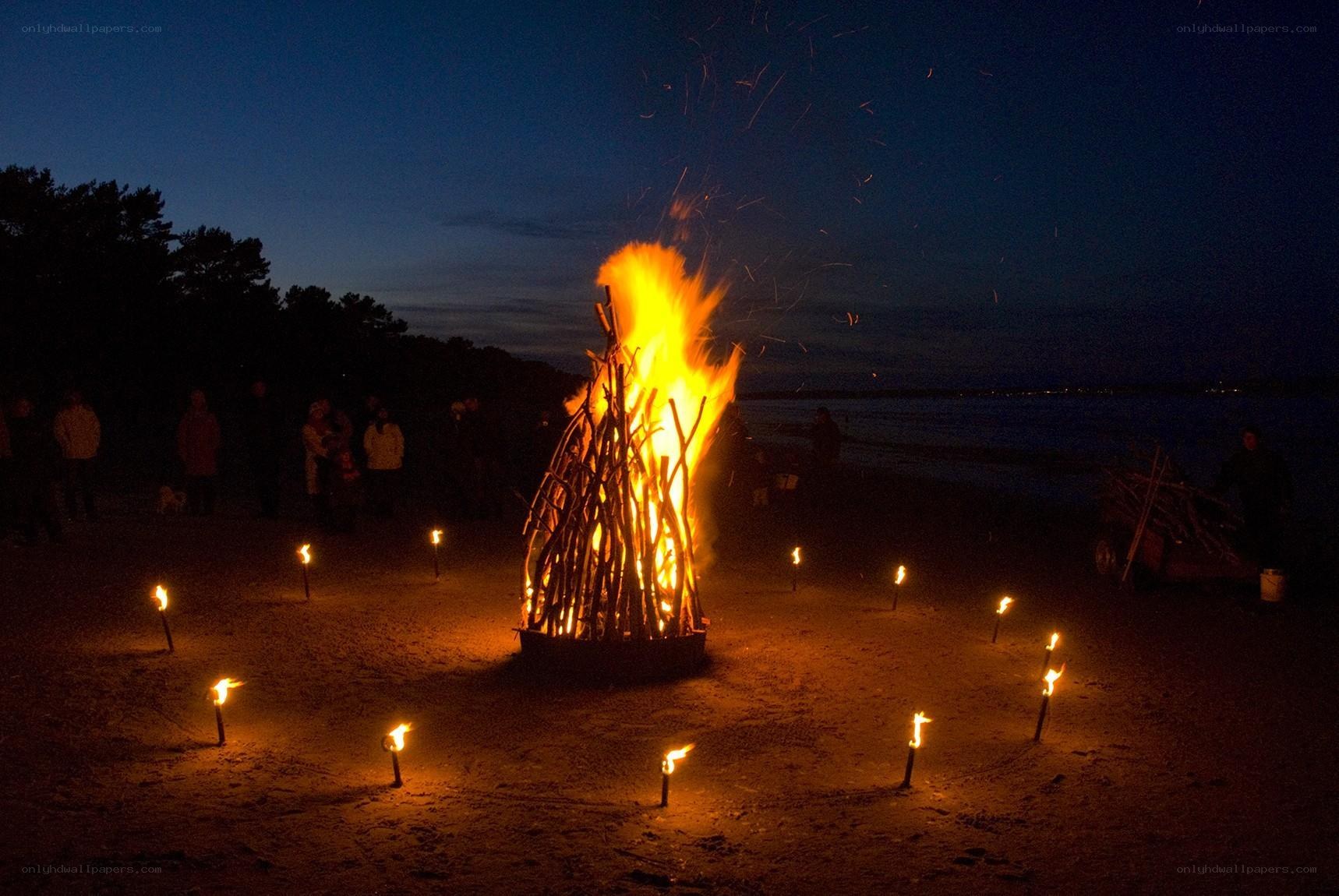 Bonfire on the beach at night
