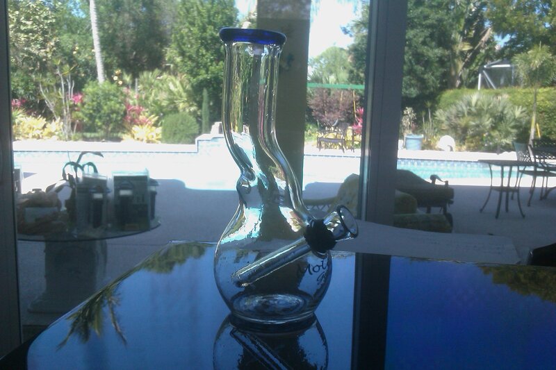 Bong on a table by the pool