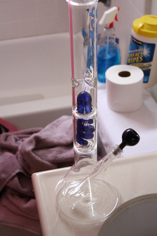 bong on bathroom counter