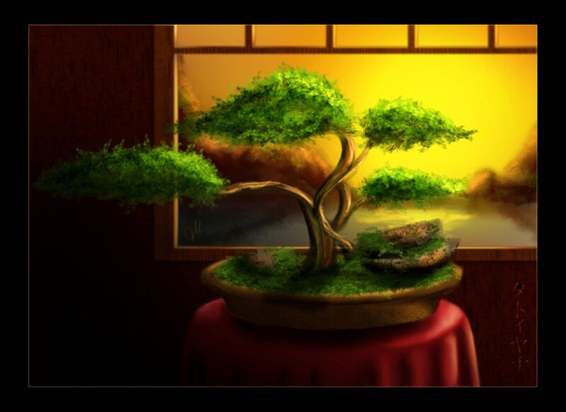 Bonsai Tree in Pot — Green, Serene