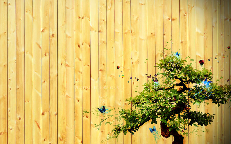 Bonsai tree with butterflies