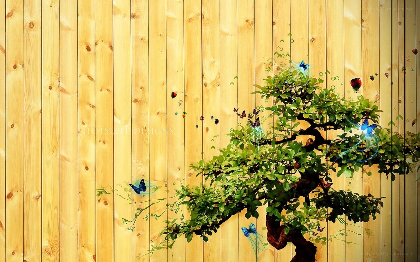 Bonsai tree with butterflies
