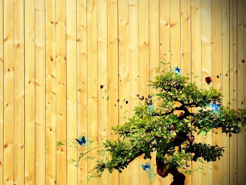 Bonsai Tree with Butterflies — Green