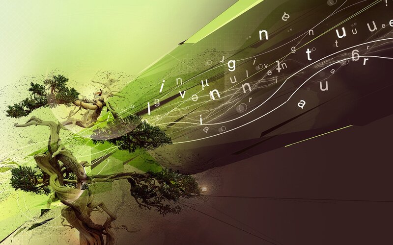 Bonsai tree with digital letters