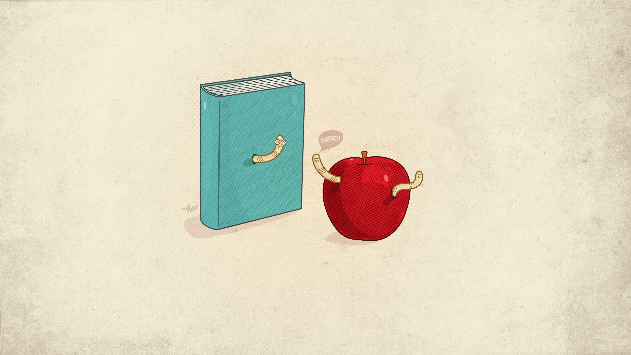 book and apple with worms