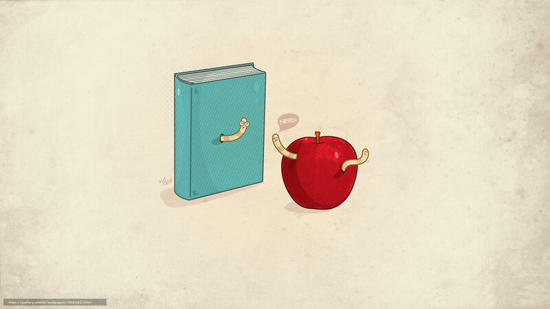 book and apple with worms