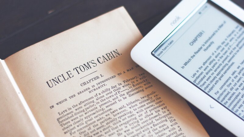 Book and E-reader — White