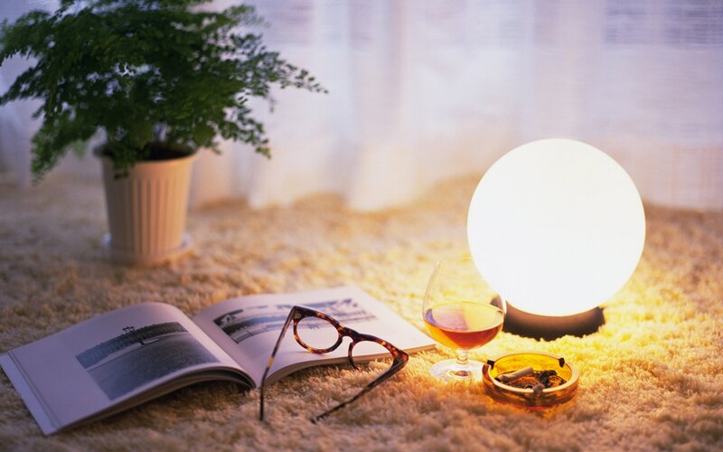 Book and Glasses on Carpet — Yellow