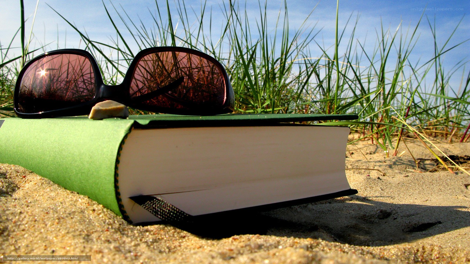 Book and sunglasses on beach