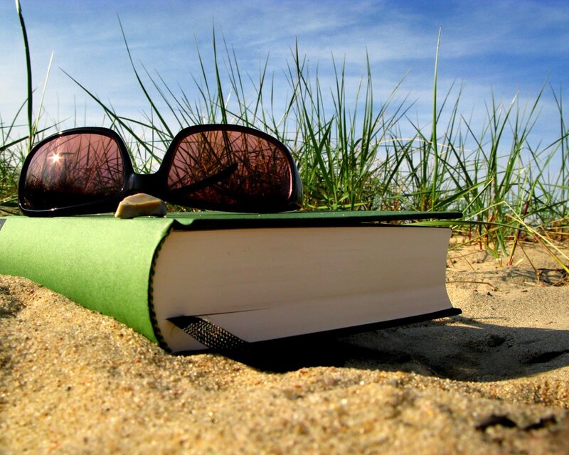 Book and Sunglasses on Sand — Green, Serene