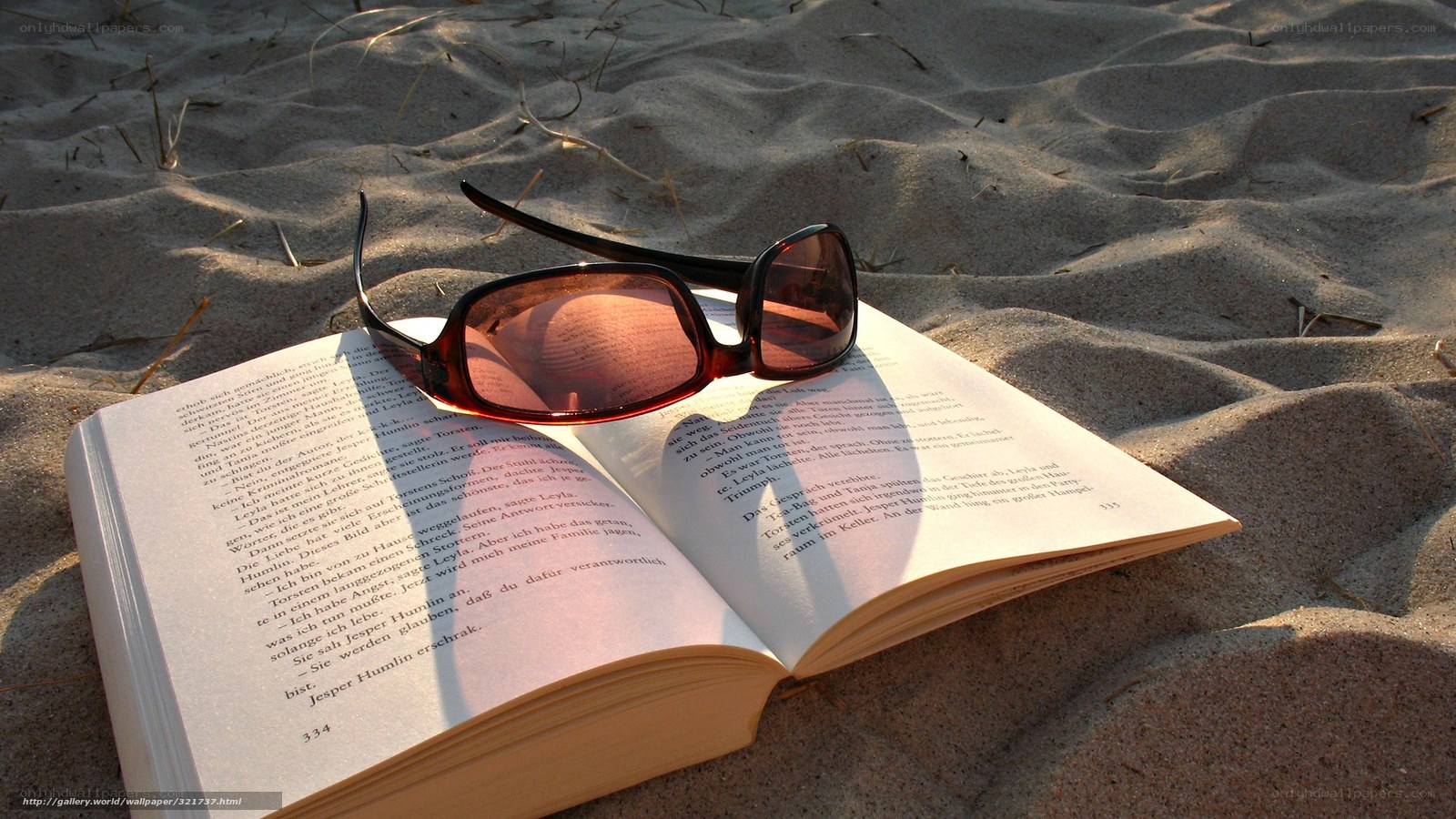 Book and sunglasses on sand