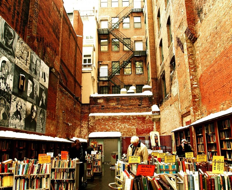 book market in alleyway