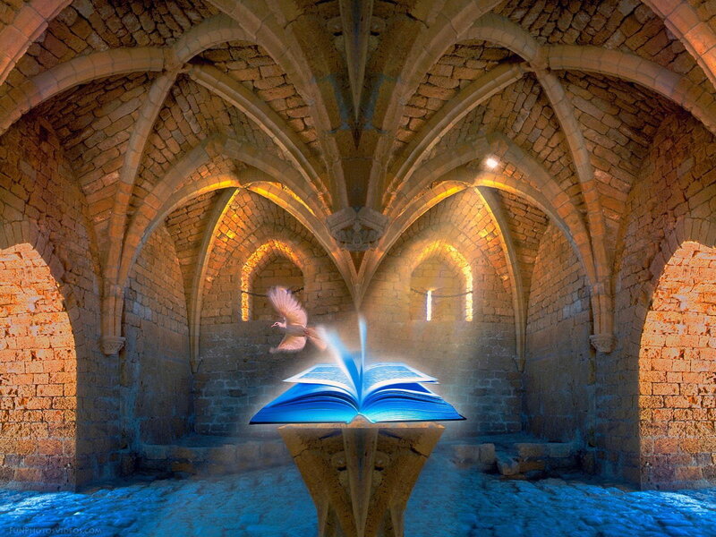 Book of light in ancient hall