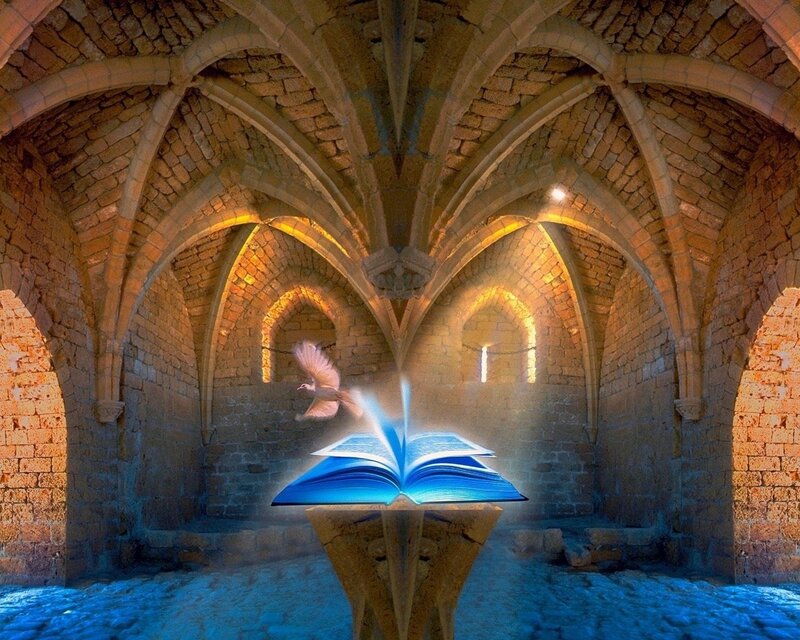 Book of light in ancient hall