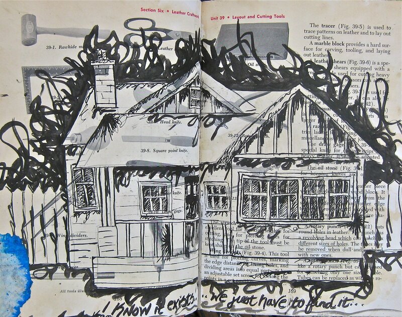 book page with house drawing