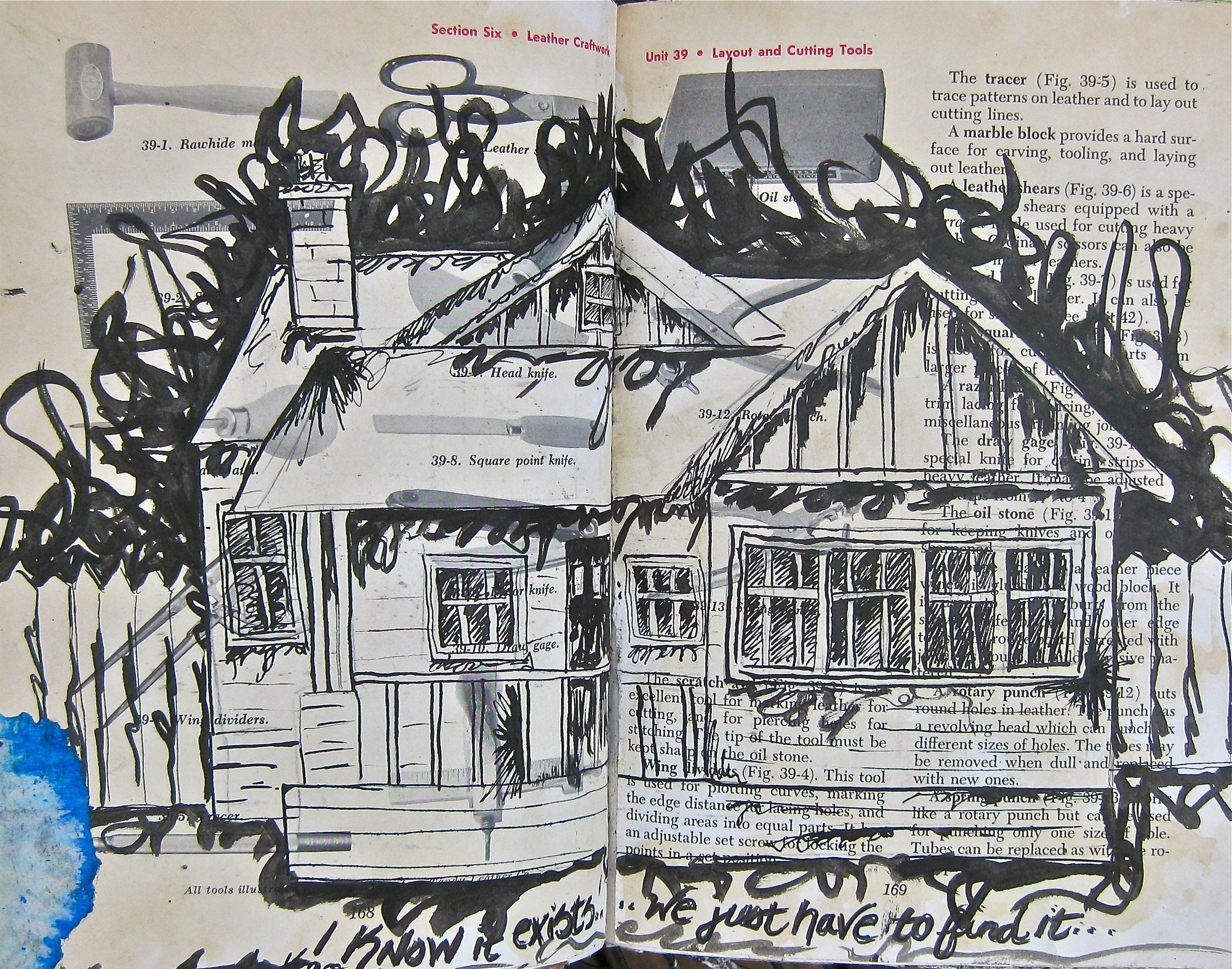 book page with house drawing