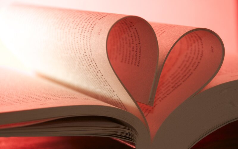 Book Pages Folded into Heart — Red, Romantic, Photograph, Heart Shape, Text
