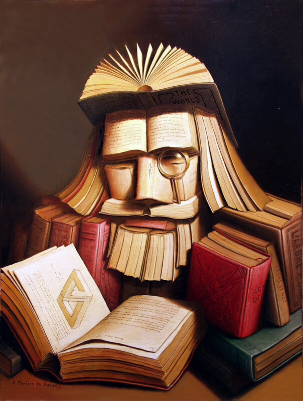 Book sculpture of a scholar