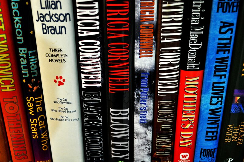 book spines on a shelf
