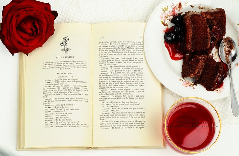 Book with Cake and Rose