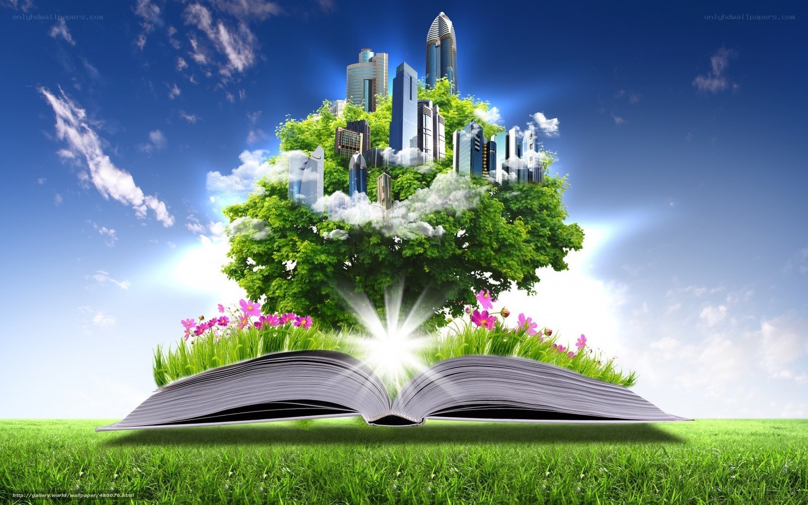 Book with city and tree
