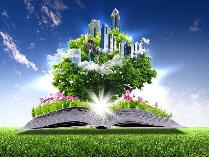 Book with City Tree — Green