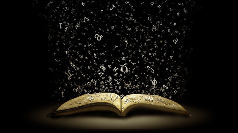 book with floating letters