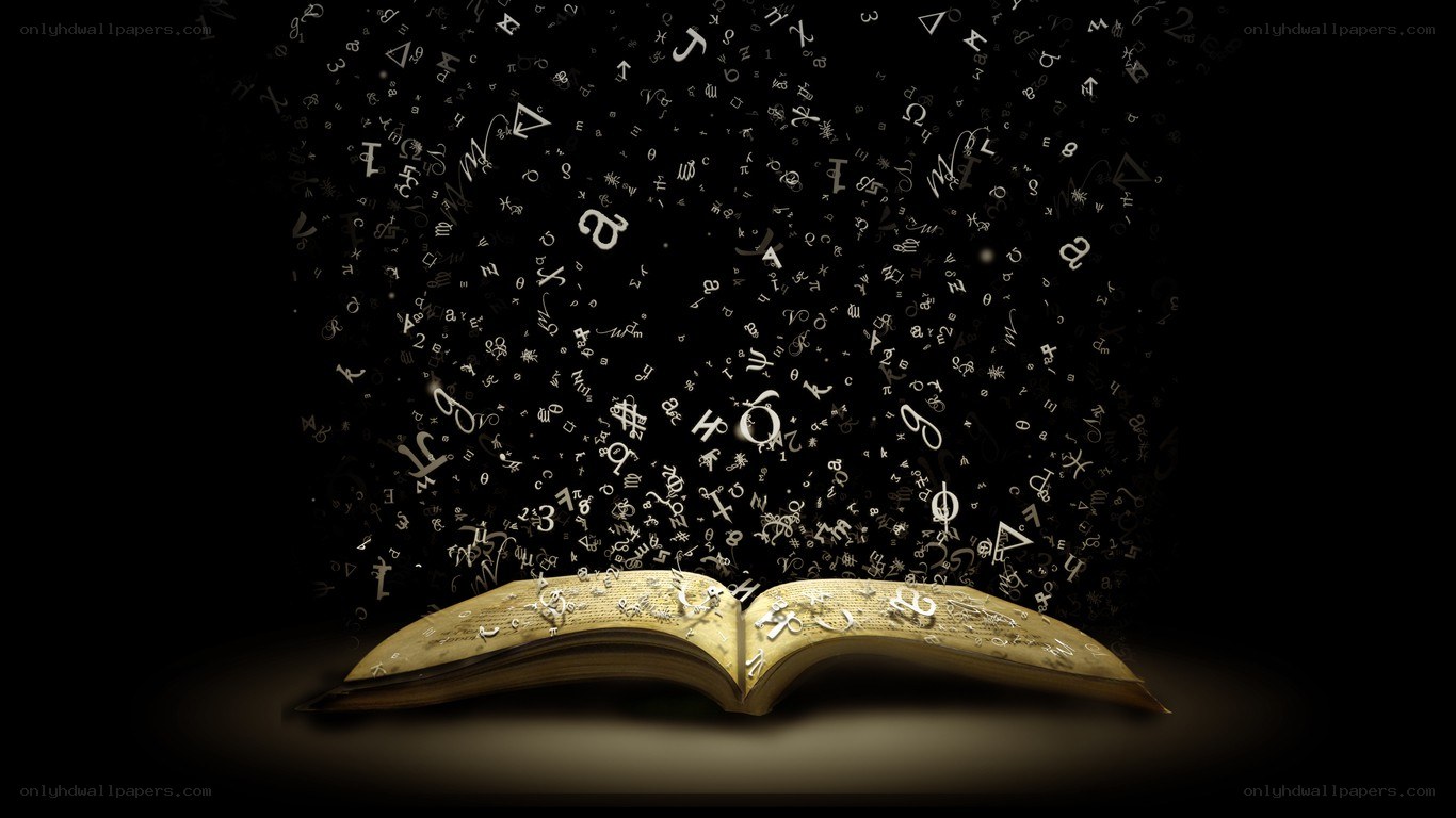 book with floating letters