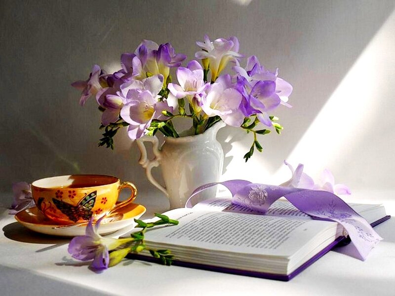 Book with Flowers and Tea