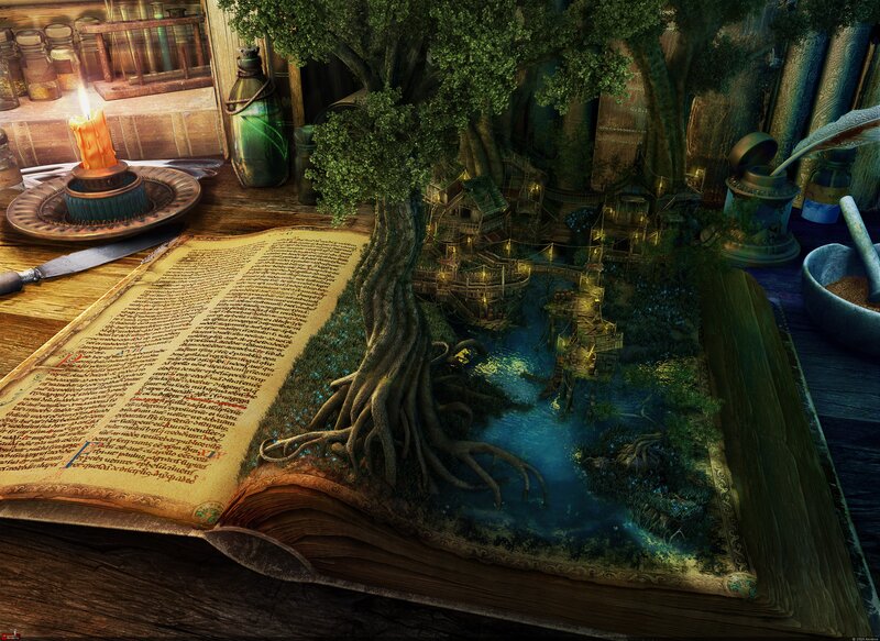 Book with Forest Scene — Brown, Fantastical