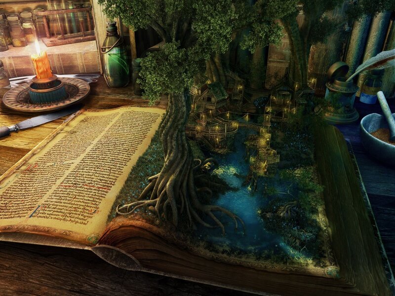 Book with Forest Scene — Green, Mysterious