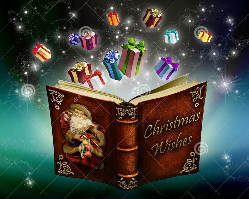 Book with Gifts and Santa