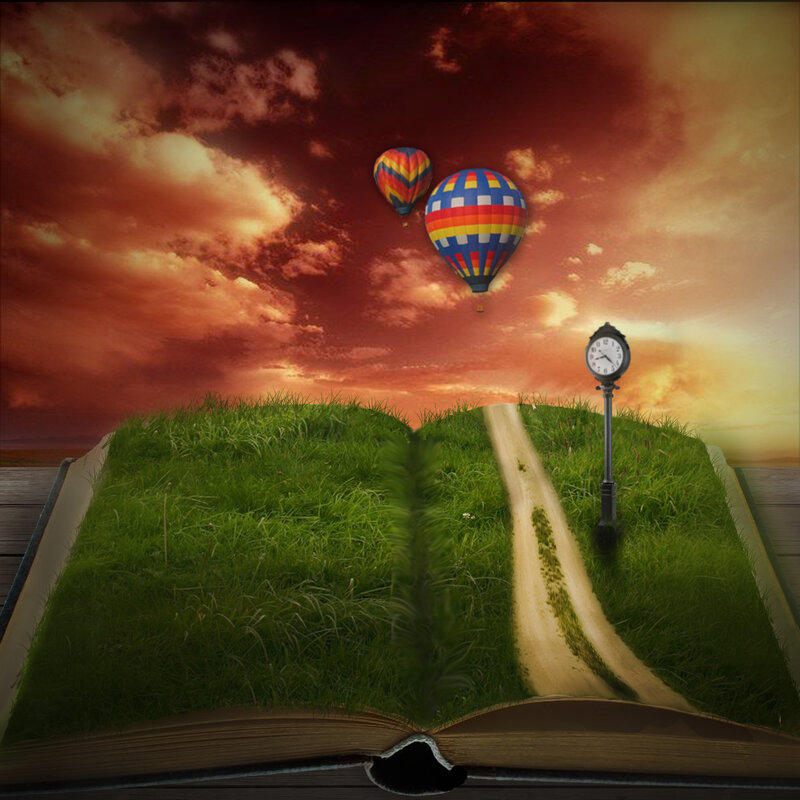 book with grassy landscape