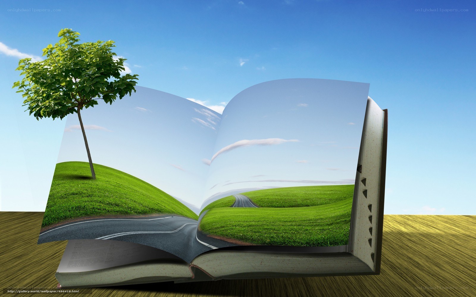 book with green landscape