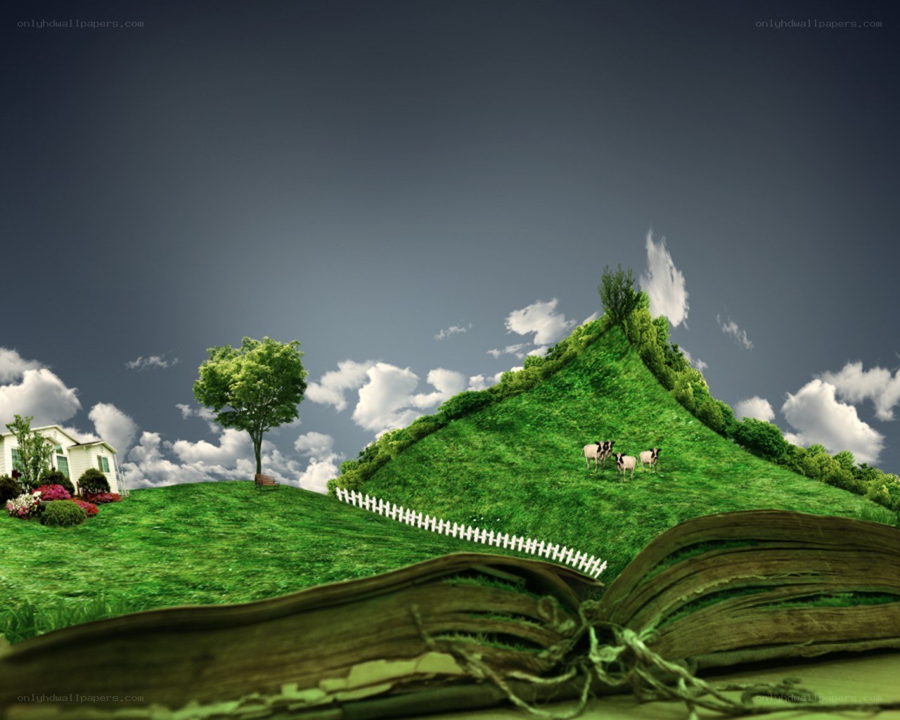 book with green landscape